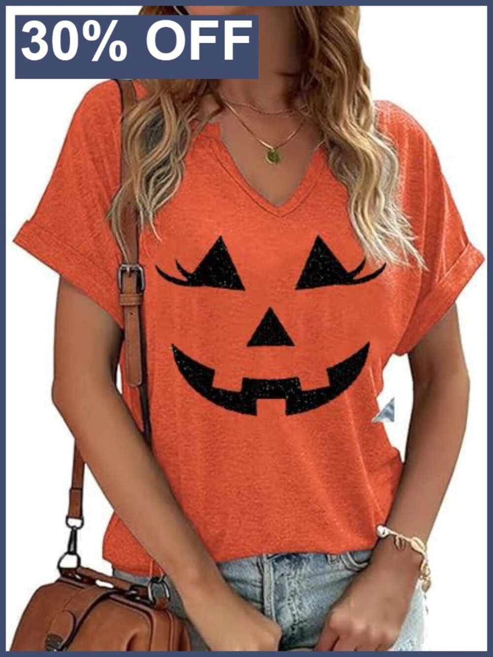 V Neck Fall Pumpkin Graphic Tee Thanksgiving Halloween Top